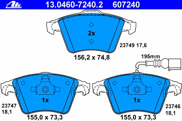 Комплект тормозных колодок, дисковый тормоз ATE