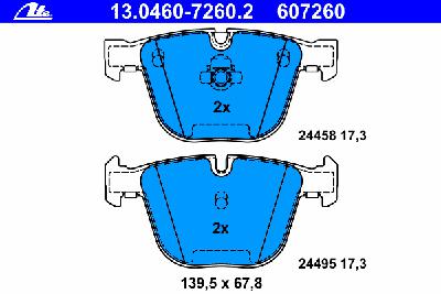 Комплект тормозных колодок, дисковый тормоз ATE 13.0460-7260.2