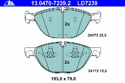Комплект тормозных колодок, дисковый тормоз ATE 13.0470-7239.2