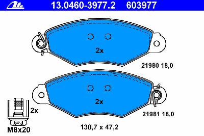 Комплект тормозных колодок, дисковый тормоз ATE 13.0460-3977.2