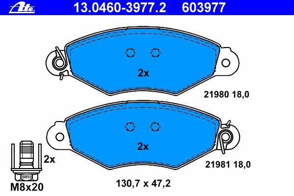 Комплект тормозных колодок, дисковый тормоз ATE