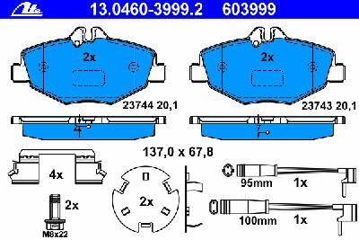 Комплект тормозных колодок, дисковый тормоз ATE 13.0460-3999.2