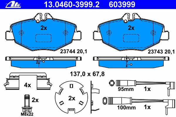 Комплект тормозных колодок, дисковый тормоз ATE