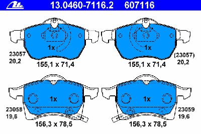 Комплект тормозных колодок, дисковый тормоз ATE 13.0460-7116.2