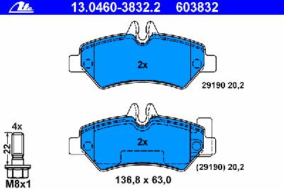 Комплект тормозных колодок, дисковый тормоз ATE 13.0460-3832.2