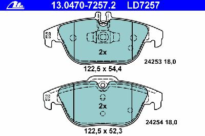 Комплект тормозных колодок, дисковый тормоз ATE 13.0470-7257.2