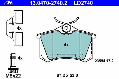 Комплект тормозных колодок, дисковый тормоз ATE 13.0470-2740.2
