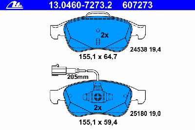 Комплект тормозных колодок, дисковый тормоз ATE 13.0460-7273.2