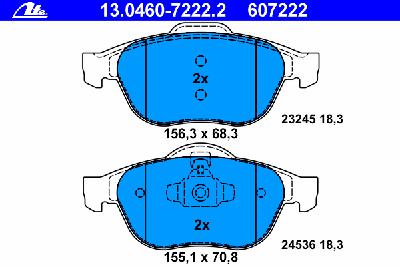 Комплект тормозных колодок, дисковый тормоз ATE 13.0460-7222.2