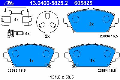 Комплект тормозных колодок, дисковый тормоз ATE 13.0460-5825.2