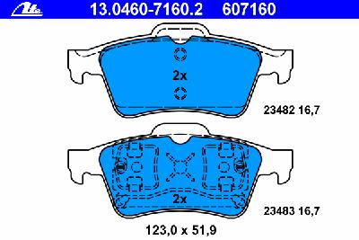 Комплект тормозных колодок, дисковый тормоз ATE 13.0460-7160.2