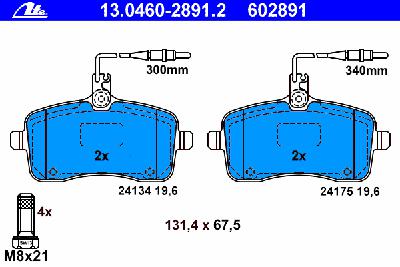 Комплект тормозных колодок, дисковый тормоз ATE 13.0460-2891.2