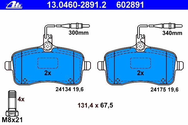 Комплект тормозных колодок, дисковый тормоз ATE