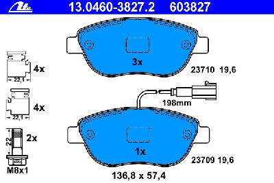Комплект тормозных колодок, дисковый тормоз ATE 13.0460-3827.2