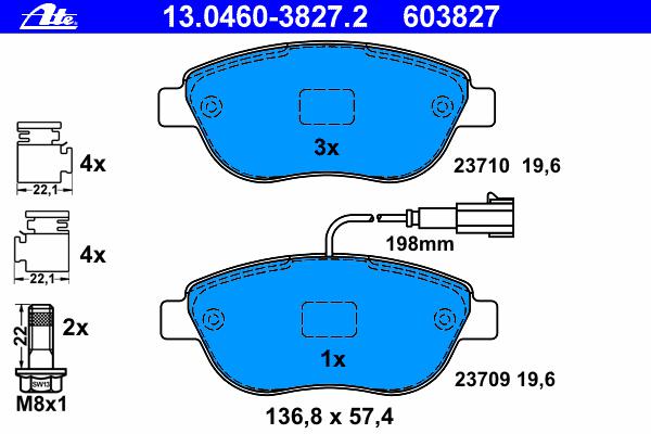 Комплект тормозных колодок, дисковый тормоз ATE