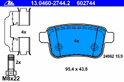 Комплект тормозных колодок, дисковый тормоз ATE 13.0460-2744.2
