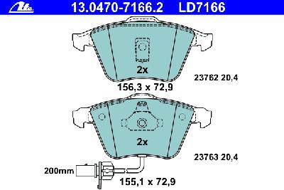 Комплект тормозных колодок, дисковый тормоз ATE 13.0470-7166.2