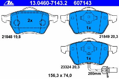 Комплект тормозных колодок, дисковый тормоз ATE 13.0460-7143.2
