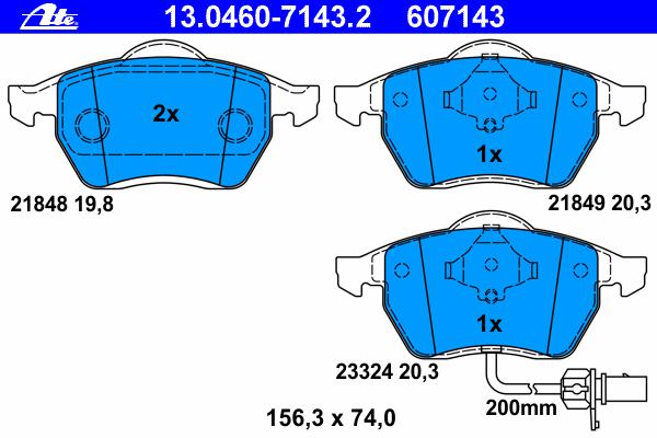 Комплект тормозных колодок, дисковый тормоз ATE