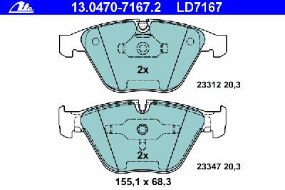 Комплект тормозных колодок, дисковый тормоз ATE 13.0470-7167.2