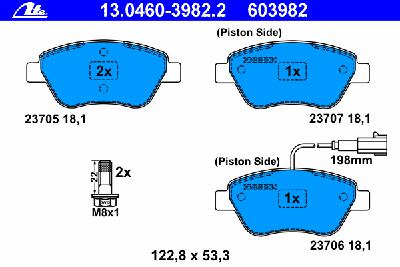Комплект тормозных колодок, дисковый тормоз ATE 13.0460-3982.2