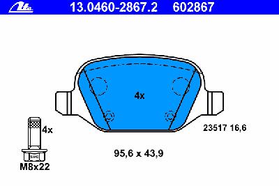Комплект тормозных колодок, дисковый тормоз ATE 13.0460-2867.2