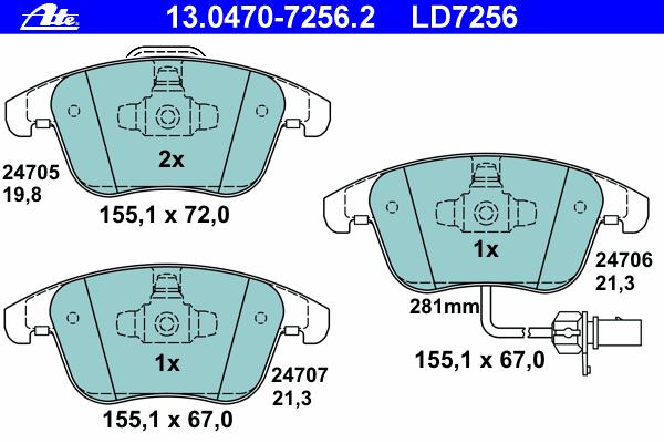 Комплект тормозных колодок, дисковый тормоз ATE