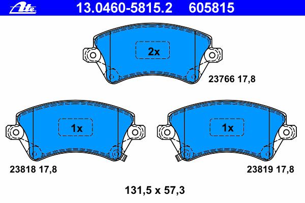 Комплект тормозных колодок, дисковый тормоз ATE