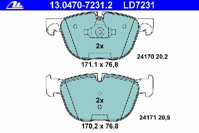 Комплект тормозных колодок, дисковый тормоз ATE 13.0470-7231.2