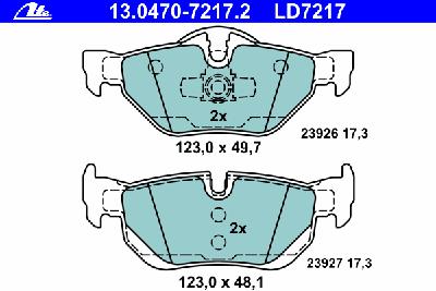 Комплект тормозных колодок, дисковый тормоз ATE 13.0470-7217.2