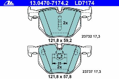 Комплект тормозных колодок, дисковый тормоз ATE 13.0470-7174.2