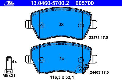Комплект тормозных колодок, дисковый тормоз ATE 13.0460-5700.2