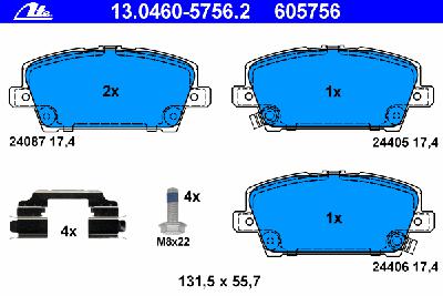 Комплект тормозных колодок, дисковый тормоз ATE 13.0460-5756.2