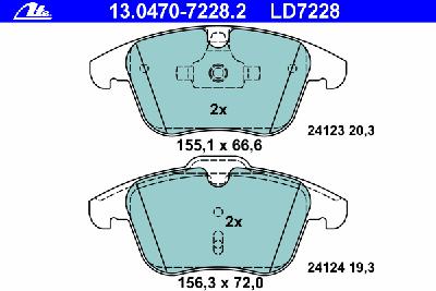 Комплект тормозных колодок, дисковый тормоз ATE 13.0470-7228.2