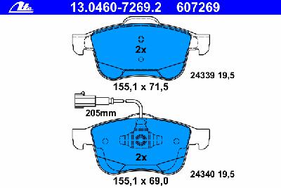 Комплект тормозных колодок, дисковый тормоз ATE 13.0460-7269.2