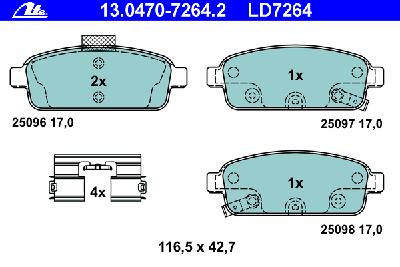 Комплект тормозных колодок, дисковый тормоз ATE 13.0470-7264.2