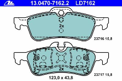 Комплект тормозных колодок, дисковый тормоз ATE 13.0470-7162.2