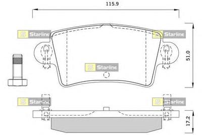 Комплект тормозных колодок, дисковый тормоз STARLINE BD S251