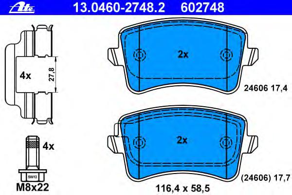 Комплект тормозных колодок, дисковый тормоз ATE