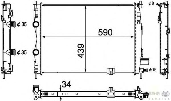 Радиатор, охлаждение двигателя HELLA