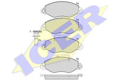 Комплект тормозных колодок, дисковый тормоз ICER 141808