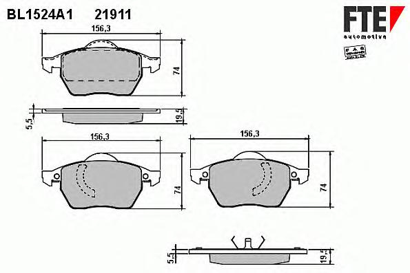 Комплект тормозных колодок, дисковый тормоз FTE