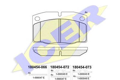 Комплект тормозных колодок, дисковый тормоз ICER 180454
