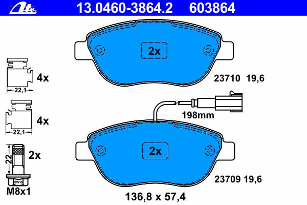 Комплект тормозных колодок, дисковый тормоз ATE