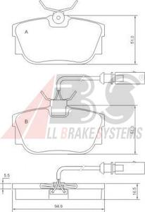 Комплект тормозных колодок, дисковый тормоз A.B.S. 37110
