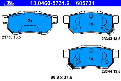Комплект тормозных колодок, дисковый тормоз ATE 13046057312