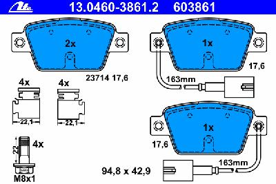 Комплект тормозных колодок, дисковый тормоз ATE 13046038612