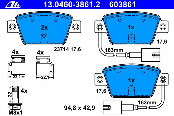 Комплект тормозных колодок, дисковый тормоз ATE