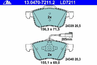 Комплект тормозных колодок, дисковый тормоз ATE 13047072112
