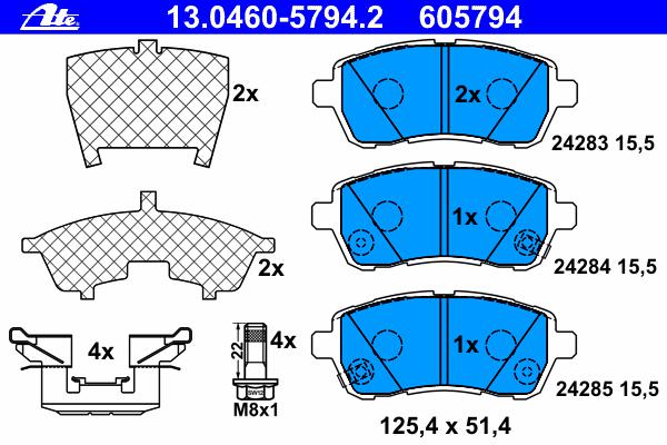 Комплект тормозных колодок, дисковый тормоз ATE
